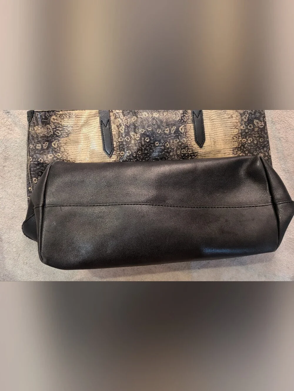 Like New J. Crew Downing Tote Bag in Black Leather and Snakeskin